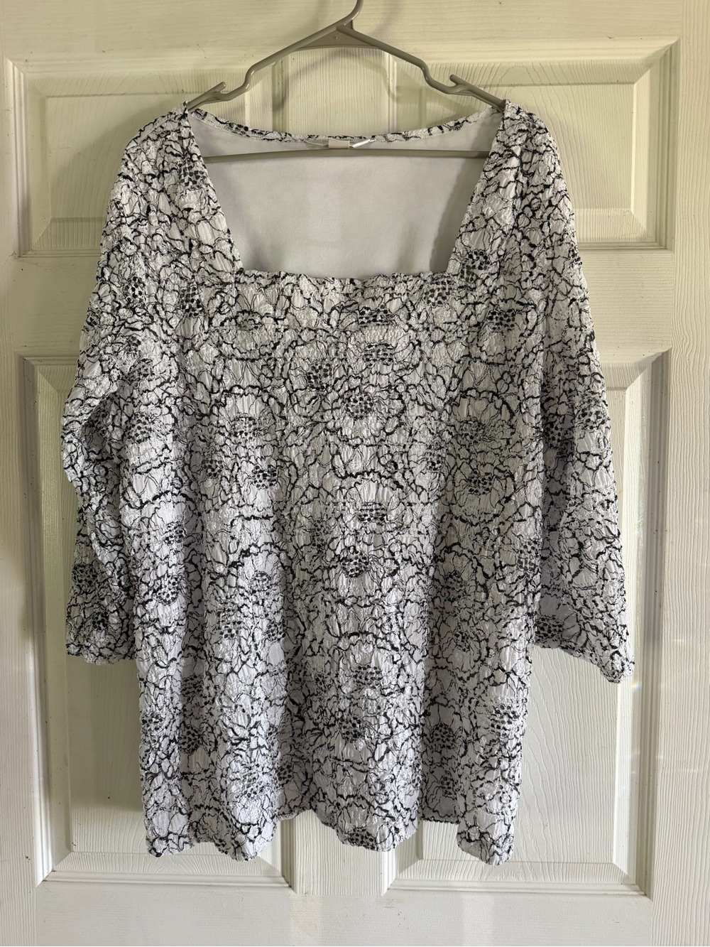 CJ Banks White and Black Floral-Print Square Neck Tunic